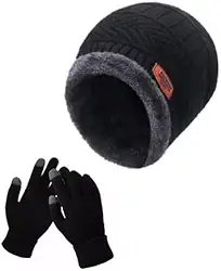 Touca gorro masculino e feminino peluciado e forrado para frio no inverno (BR, Alfa, Único, TOUCA PRETA + LUVA PRETA)