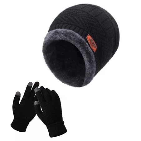 Touca gorro masculino e feminino peluciado e forrado para frio no inverno (BR, Alfa, Único, TOUCA PRETA + LUVA PRETA)