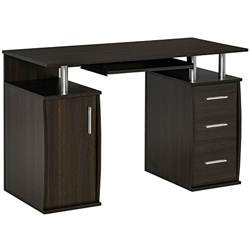 HOMCOM 47" Computer Desk with Keyboard Tray and Storage Drawers, Home Office Workstation Table with Storage Shelves, Dark Brown Wood Grain HOMCOM 47" Computer Desk with Keyboard Tray and Storage Drawers, Home Office Workstation Table with Storage Shelves, Dark Brown Wood Grain