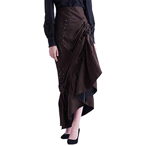 BLESSUME Women Victorian Punk Corset Skirt High-Low (Brown, S)