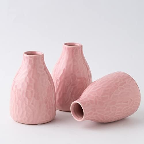 Flower Vase Set of 3, Decorative Ceramic Vase, Vase for Decor Home Living Room Office Parties Wedding (Shinning Diamond Yellow White Pink)
