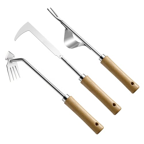CZZXI 3pc Hand Weeder Tool Set - L-Shaped Crack Weeder, V-Shaped Gardenia Uprooter Tool & 4-Claw...
