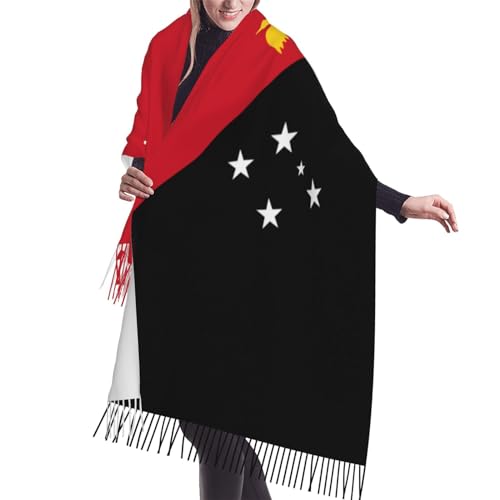 Papua New Guinea Flag Cashmerette Fringed Scarf Winter Warm Scarves Shawl Wrap For Women 6