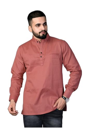 Image of Men's Cotton Regular Short Kurta | Casual & Ethnic Wear with Long Sleeve