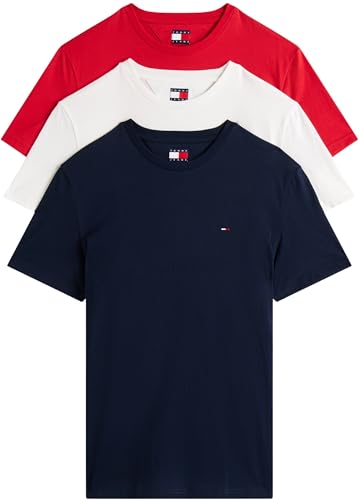 Tommy Jeans Homme TJM Xslim 3 Pack Tee Dm0dm21579 T-Shirt S/S, Multi (Ecru/Dark Night Navy/Sphre Red), L EU