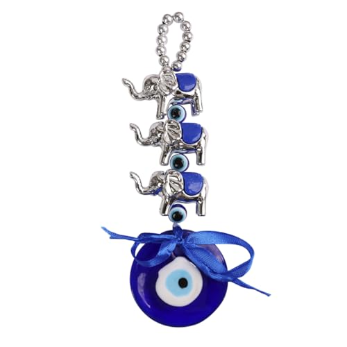 Image of 3 Elephant Evil Eye Wall Hanging for Home Entrance | Nazar Battu Vastu Hanging Decor | Protection Charm for Positive Energy, Good Luck & Spiritual Gifting