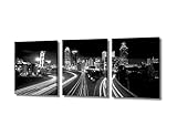3 Piece Canvas Wall Art Black and White Cityscape Wall Pictures for Living Room Modern Georgia Atlanta Skyline and Skyscrapers Art Wall Decor Stretched and Framed Ready to Hang, 9.8'x12.8'x3 Panels