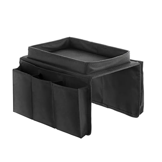 InnovaGoods® organizador de reposabrazos para sofa, bolsillo bandeja para sofa, organizador de mandos, Uso para ordenar utensilios de ocio y apoyar snacks o bebidas, 6 compartimentos, Color Negro