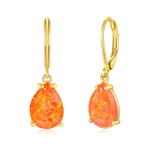 CiNily Teardrop Leverback Dangle Earrings for Women Hypoallergenic Created Fire Opal Pendant Drop Earrings 14K White/Rose/Gold Hanging Lever Earrings Fashion Graduation Party Jewelry Gifts