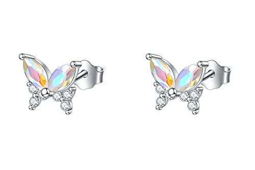 S925 Sterling Silver CZ Butterfly Stud Earrings for Women,Hypoallergenic Tiny Butterfly Earrings for Second Hole | Multiple piercings