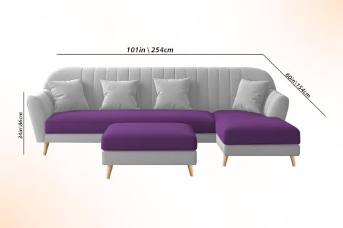 Image of Atticus RHS 6 Seater L Shape Sofa Set with Ottoman Living Room (Purple Grey Colour Fabric) Premium Fabric Sofa Set for Living Room
