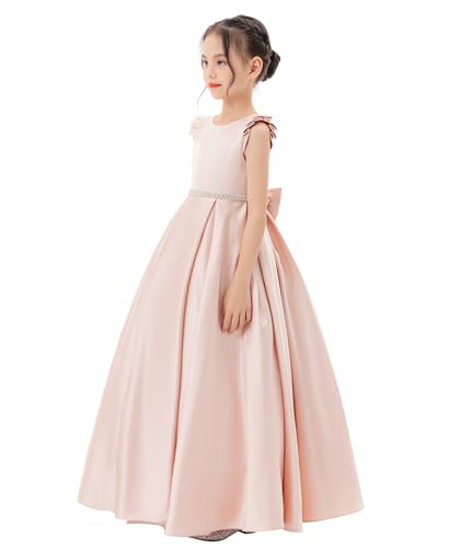 ekidsbridal Satin V-Back Flower Girl Dresses with Rhinestone Wedding Toddler Gown 326