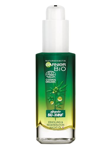 Garnier Gesichtsöl, pflegendes Öl aus Bio-Hanf, Naturkosmetik, Regeneration, Serum gegen Alltagsstress dank Hanfsamen-Öl, Garnier Bio, 30 ml