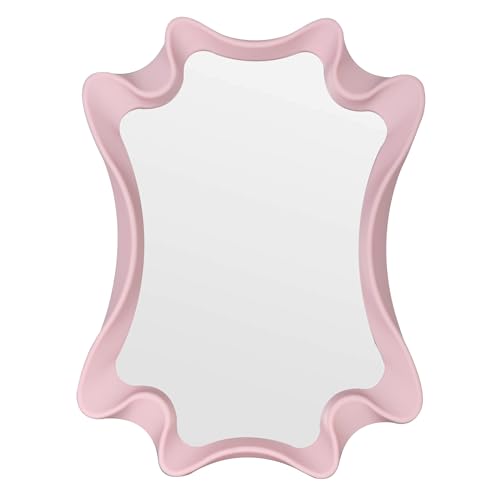 Funerom Espelho de parede irregular de 15,8 x 11,8 polegadas, espelho de parede pequeno ondulado (rosa, 15,8 x 11,8 polegadas)