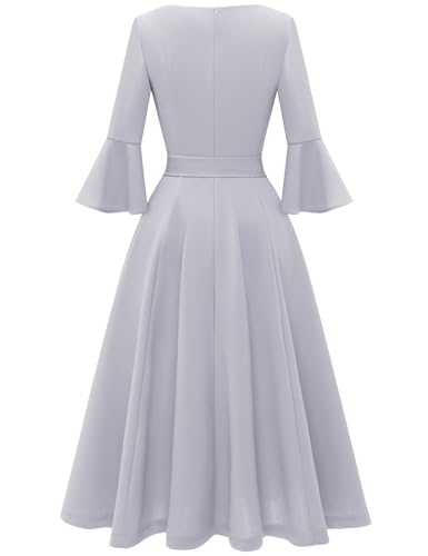 Image of HomRain Women's Church Dresses Modest Bell Sleeve Wedding Guest Cocktail Tea Party Vintage Evening Dress