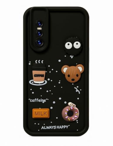 Image of Bintage Cute Fun Ball | Taddy Cartoon 3D Smiley Coffee Cup | Milk Donut | Full Protection Rubber Back Cover Compatible for Vivo 1818 / Vivo V15Pro - Black