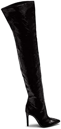 KENDALL + KYLIE Women's ALEXX3 Thigh High Boot BLACK SEQUINS Size2