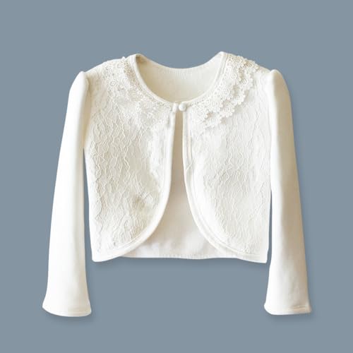 Image of Girl Lace Bolero Cardigan Shrug - Little Girl Long Sleeve Shrug Sweater with Pearls 2-11 Years