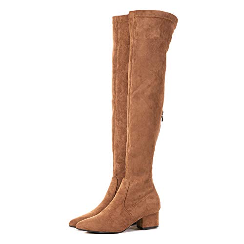 N.N.G Women Over the Knee Boots Brown Winter Stretch Suede 2 inch Low Heel Long Thigh High OTK Pointed Toe,Classic Style for Office Evening Casual Wear, Size 9 by N.N.G - Used condition - Image 6