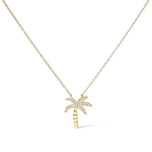 Haus of Brilliance 10K Yellow Gold 1/10 Cttw Round Diamond Palm Tree 18" Inch Pendant Necklace (H-I Color, I1-I2 Clarity)