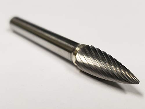 5/16" Cut Diam, 3/4" Cut Length, 1/4" Shank Diam, Tree, Single Cut Burr Carbide, Point End, 2-3/4" OAL, Industry Spec SG-2