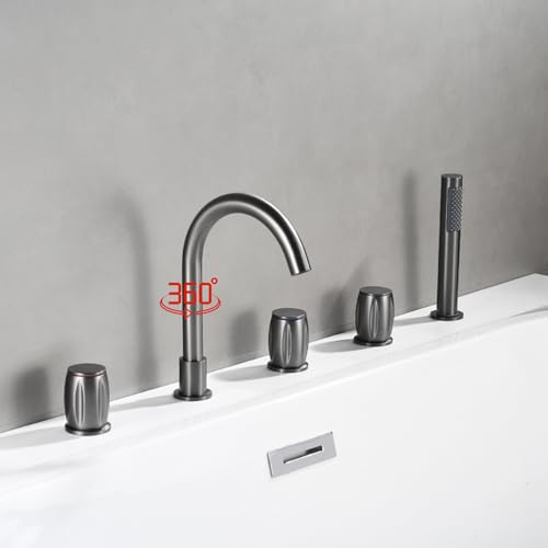 Robinet de bain 5 trous en laiton durable gris haut de gamme - 5