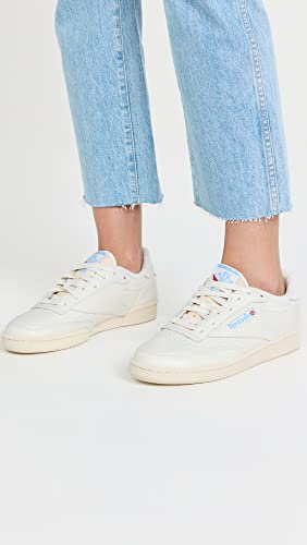 Reebok Club C 85 Vintage Tennis Sneakers for Women, Casual White Womens Shoes, Size 5 to 11 - Chalk/Alabaster/Sky Blue, 8.5 Medium