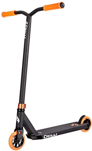 Chilli Pro Scooter Stunt-Scooter H=82cm Trick Tret Roller schwarz Orange + Fantic26 Sticker + Griptape