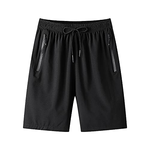 XiaoLongRen Boys Outdoor Running Shorts Quick Dry Lightweight Gym Shorts with Zipper Pockets(07022BK-M)