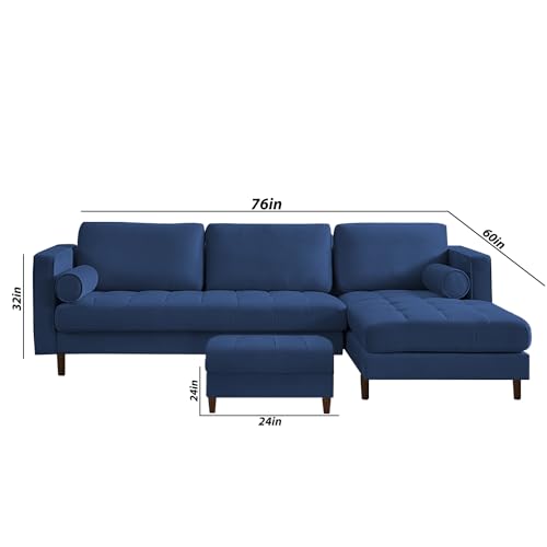 Image of Lezra RHS 4 Seater L Shape Sofa Set with Center Table for Living Room (Blue Fabric) Premium Fabric Sofa