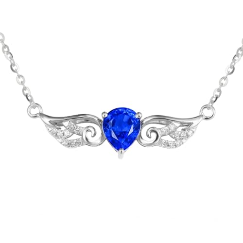 Homxi Colgante de Oro Blanco 18K Mujer,Collar Cadena Ala y Oval con 0.77ct Zafiro y Diamante Colgante Cadena de Plata Mujer