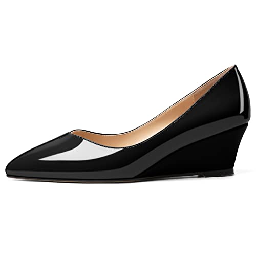 Zamikoo Women's Low Heel Wedge Pumps Shoes 2 Inches Pointed Toe Slip On Heeled Wedge Shoes for Dress Working Evening2