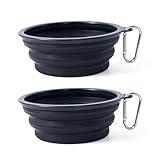 Dog Bowl Pet Collapsible Bowls, 2 Pack Collapsible Dog Water Bowls for Cats Dogs, Portable Pet Feeding Watering Dish for Walking Parking Traveling with 2 Carabiners (Black+Black, Medium)