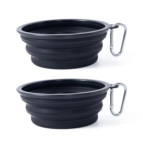 Image of Dog Bowl Pet Collapsible Bowls, 2 Pack Collapsible Dog Water Bowls for Cats Dogs, Portable Pet Feeding Watering Dish for Walking Parking Traveling with 2 Carabiners (Black+Black, Medium)