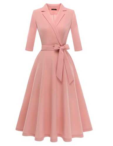 Meetjen Modest Church Dress Classy V-Neck Cocktail Party Wedding Guest