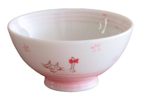 ご飯茶碗 陶器 リボン猫ピンク茶碗 和食器 美濃焼 業務用 22d44937-199