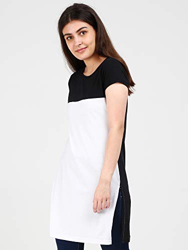 Image of FLEXIMAA Women's Cotton Round Neck Color Block Half Sleeve Long Top