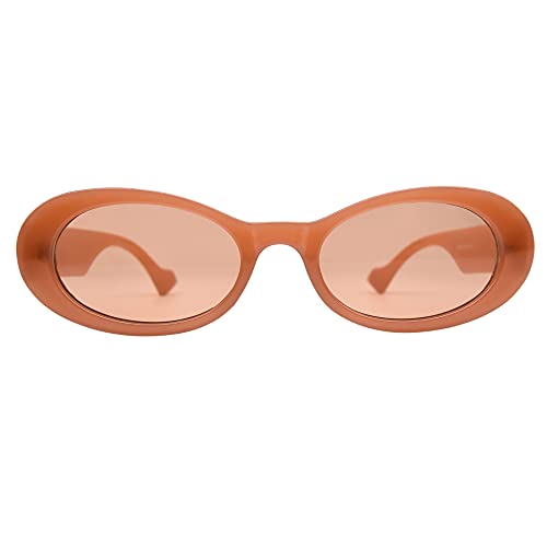 LEMON GRASS Rounded Retro Thick Rimmed Vintage Narrow Oval Flat Lens Slim Wide Arms Fashion Sunglasses