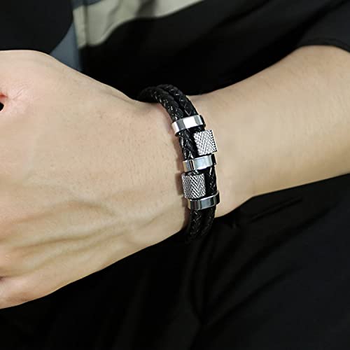 Silver Plated Leather Bracelet Stylish Jewellery for Men & Women