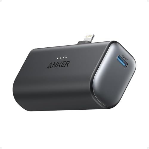 Image of Anker Nano 5,000mAh Portable Charger for iPhone, MFi Certified Built-in Lightning Connector, 12W Compact Battery Pack for iPhone 14 /13 /12 Series, Black