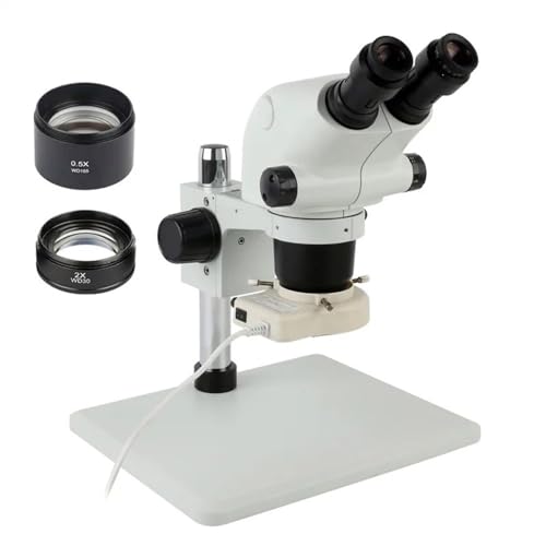 Microscope 6.5X-65X 3.25X-130X Zoom Stereo Microscope Binocular Microscope + 0.5X 2.0X 1X Auxiliary Lens Suitable for LAB Phone PCB Soldering(3.25X-65X)