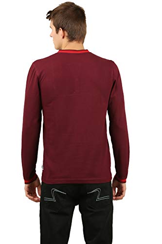 Image of Zebu Men's Full Sleeve Cotton Henley Neck Tshirt with bio wash (Pack of 1). Maroon