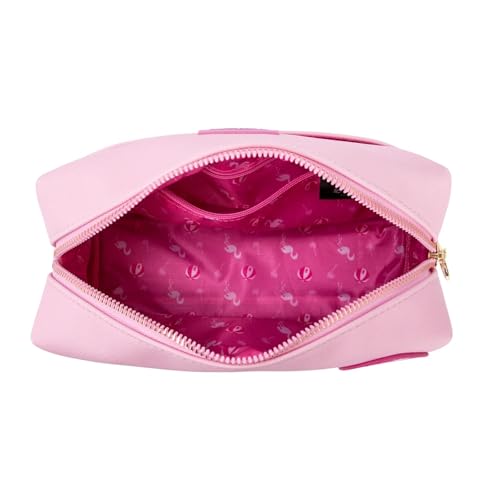 Impressions Vanity Barbie Coastal Print Cosmetic Pouch for Women, Coastal Print Artwork Travel Makeup Bag Organizer with Inner Zipper, Exterior Back Pocket, and Faux Saffiano Leather (Pink)2