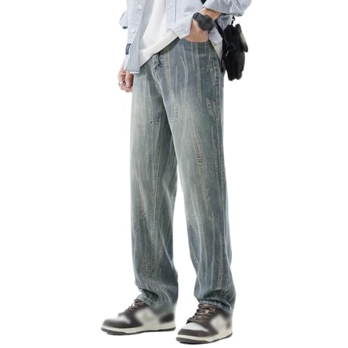 Retro Jeans, Straight Leg, Loose Fit, Wide Leg, Washed Casual Pants(36) Blue