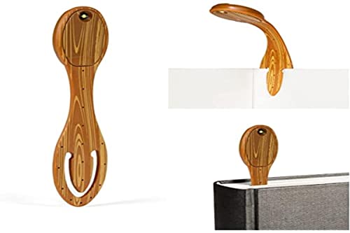 Image of Gifts for Readers & Writers Book Light, Clip On Reading Light for Bed, 2in1 Flexilight & Bookmark, Small & Lightweight with a Soft Glow, 2 Batteries Included, Wood