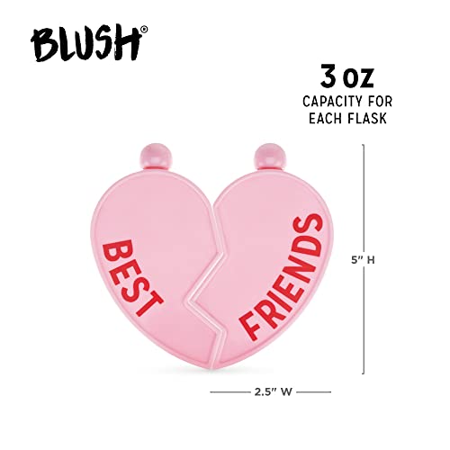 Blush Bestie Pink Flasks - Heart-Shaped Wine Liquor Ladies Flask, Plastic Liquor Bottles, Purse Flask for Liquor for Women, Wine Accessories for Friends - 3 oz, Set of 2, Pink