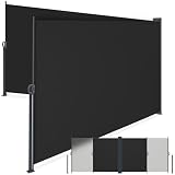 tectake® Doppel-Seitenmarkise 160 x 600 cm, wetterfest, Blickdicht, ausziehbare Seitenmarkise doppelseitig, Seitenrollo, Balkonmarkise, Windschutz, Sonnenschutz, Sichtschutzmarkise - schwarz