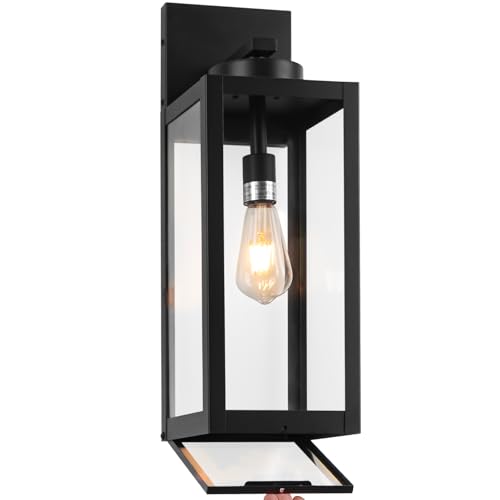 Image of 20 inch Black Large Outdoor Wall Lights with Closed Bottom, Front Porch Lights | Outdoor Light Fixture Porch Lantern Wall Mounted, Waterproof Modern Outdoor Wall Sconce Coach Lamps for House, E26, 1-Pack