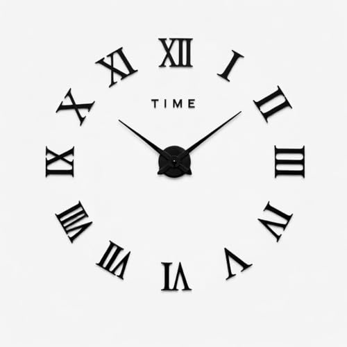 Image of PulGos 40cm DIY Wall Clock - 3D Modern Roman Numeral Sticker Clock - Large Frameless Self-Adhesive Wall Decor for Living Room, Bedroom & Office - Stylish Giant Acrylic Surface Timepiece for Home