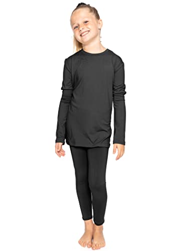 Image of STRETCH IS COMFORT Girls 2 Piece Hoodie Short Sleeve Long Sleeve Crew Neck Top and Leggings Set Kids Thermals Underwear Set